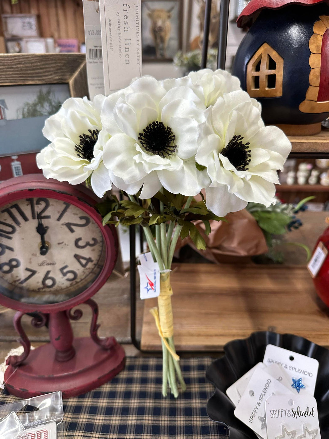 14-inch White Anemone Bundle Faux Flowers