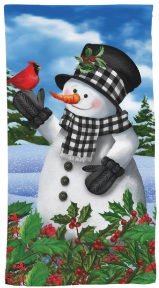 Checkered Snowman Cotton Hand Towel