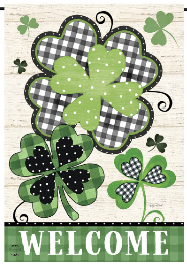 Patterned Shamrocks Welcome Garden Flag