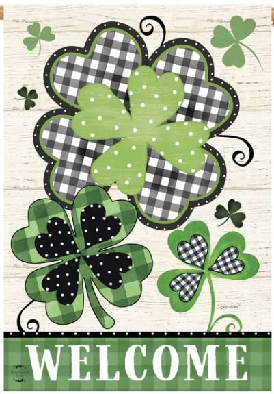 Patterned Shamrocks Welcome House Flag