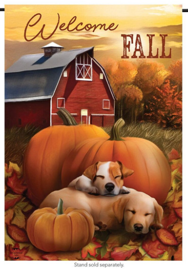 Welcome Fall Puppies Garden Flag