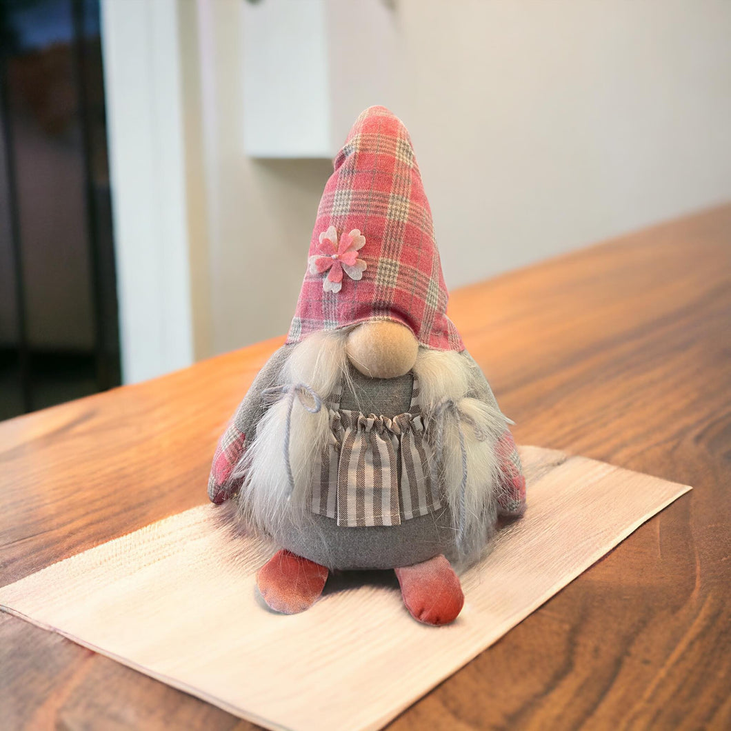 Pink Plaid Spring Gnome