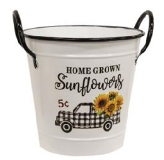 Home Grown Sunflowers White Metal Bucket