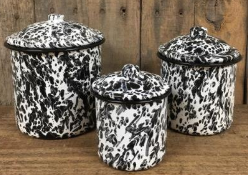 Black Splatter Enamal Canisters (Set of 3)