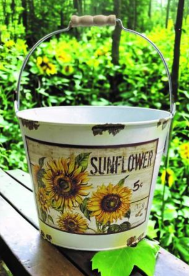 Cream Distressed Sunflower Bucket