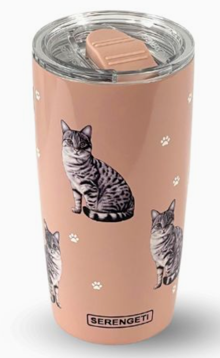 20 oz Tumbler Silver Tabby Cat Serengeti