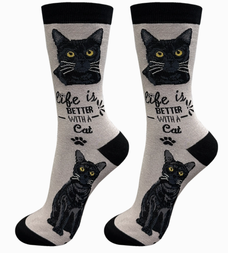 Black Cat Socks - Cute Novelty Crew Socks - Unisex