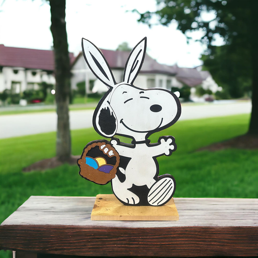 Snoopy Easter Bunny with Easter Basket Handmade Wooden Cutout