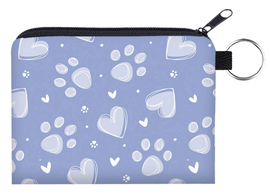 Mini Pouch - Dog Paw Print Blue Heart