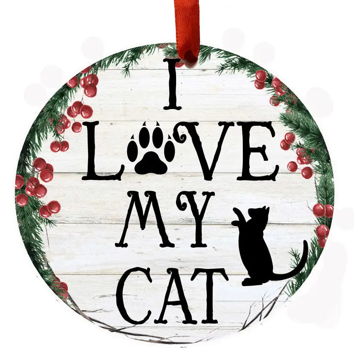 I Love My Cat Ceramic Wreath Ornament