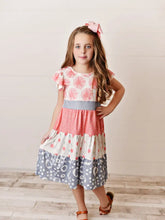 Load image into Gallery viewer, Kids Cherry &amp; Coral Flower Tiered Spring Easter Summer Dress
