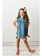 Load image into Gallery viewer, Kids Jean Flower Ruffle Button Short Set
