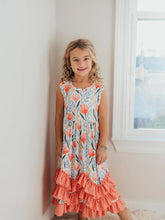 Load image into Gallery viewer, Kids Peach Dot Floral 3 Ruffle Spring Summer Easter Dress
