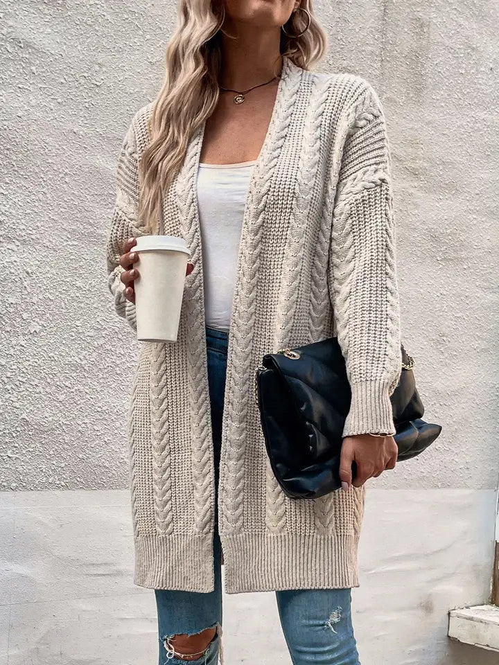 Midi Twist Pattern Cardigan Off White