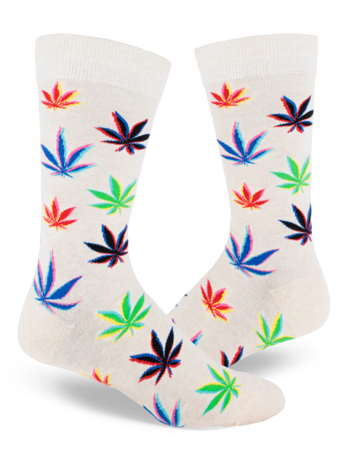 Marijuana Glitch Men's Crew Socks - Heather Cream