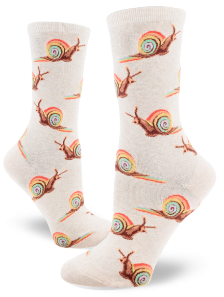 Rainbow Snail Women's Crew Socks - Heather Cream