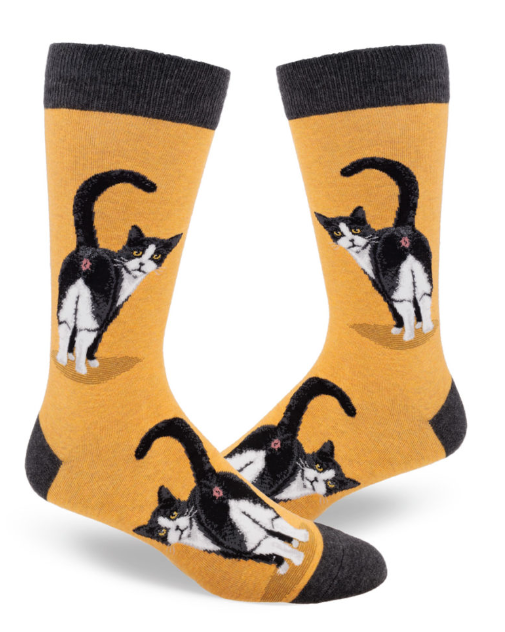 Tuxedo Cat Butt Men's Crew Socks - Heather Gold