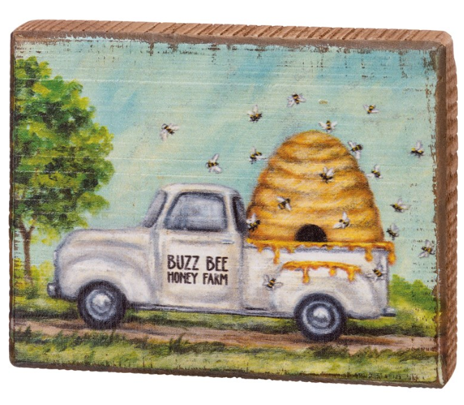 Bees Buzz Bee Honey Farm Block Sign