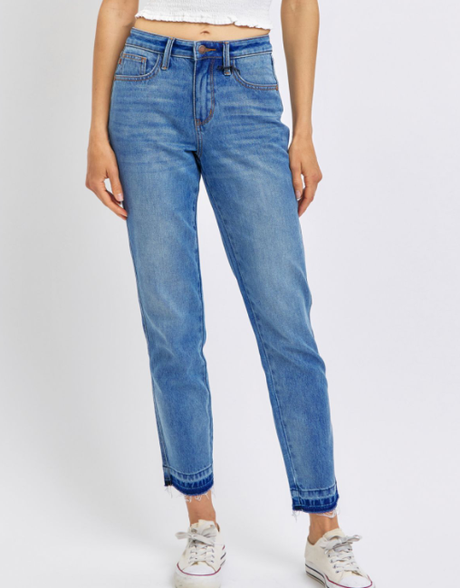 Judy Blue Denim Mid-Rise Rigid Magic Release Hem Boyfriend