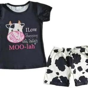 Kids Cow Shop With Daddy's Moolah Girls Short Set