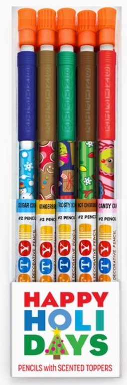 Happy Holidays Scented Pencil Toppers 5 Pack