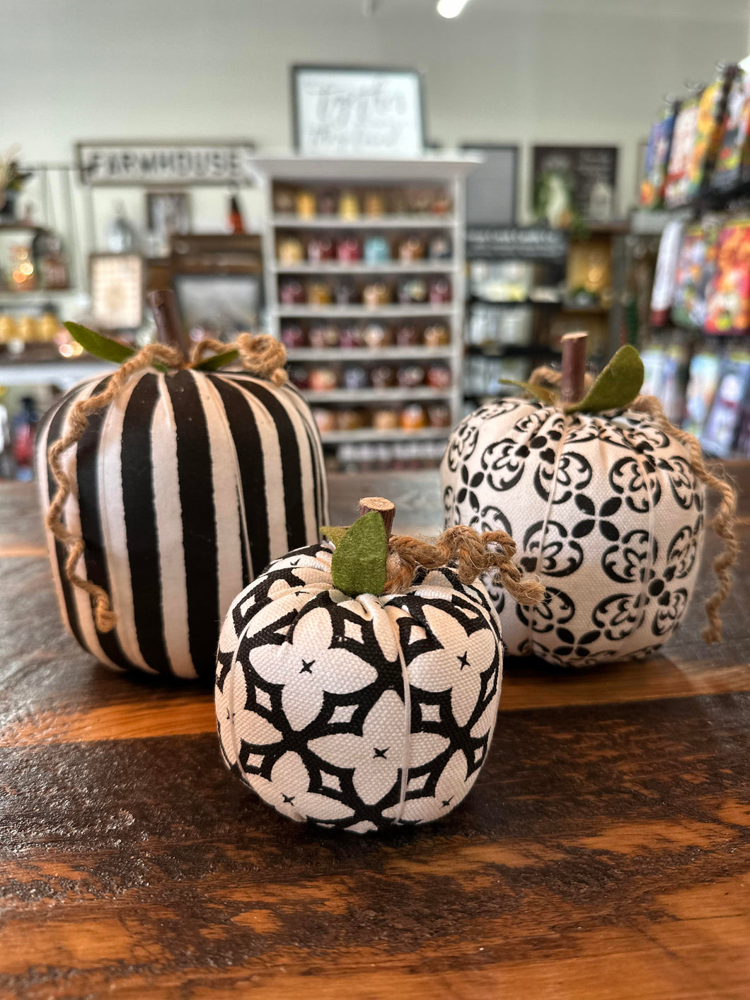 Black and White Fabric Pumpkins