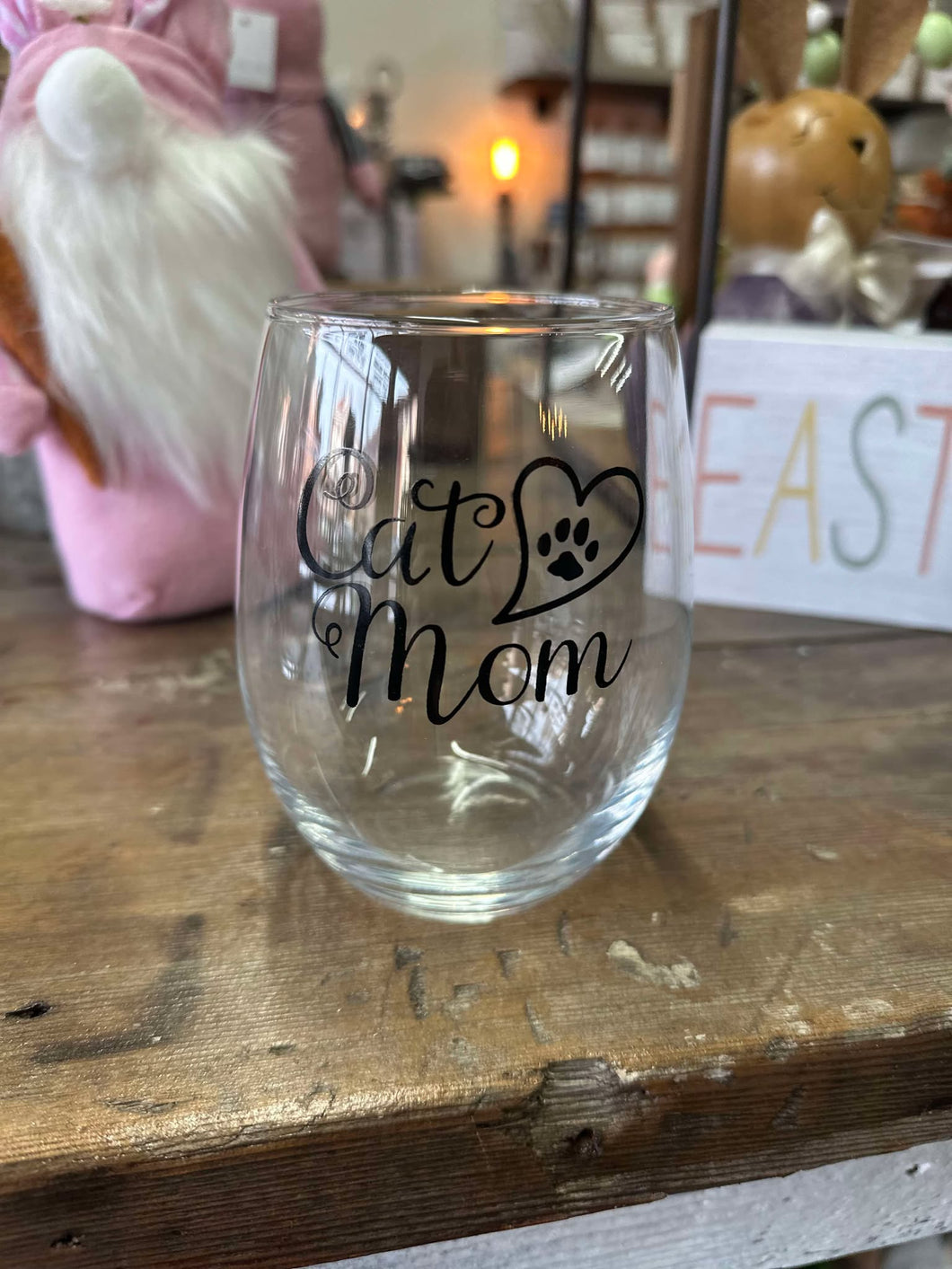 Cat Mom Stemless Wine Glass