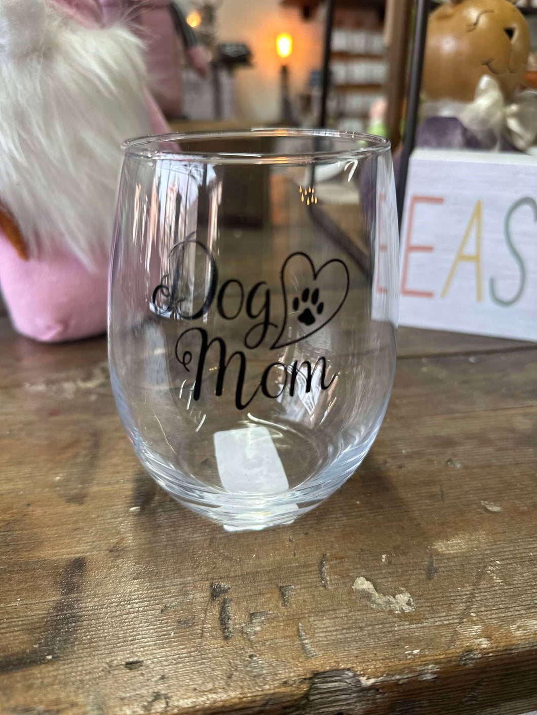 Dog Mom Stemless Wine Glass