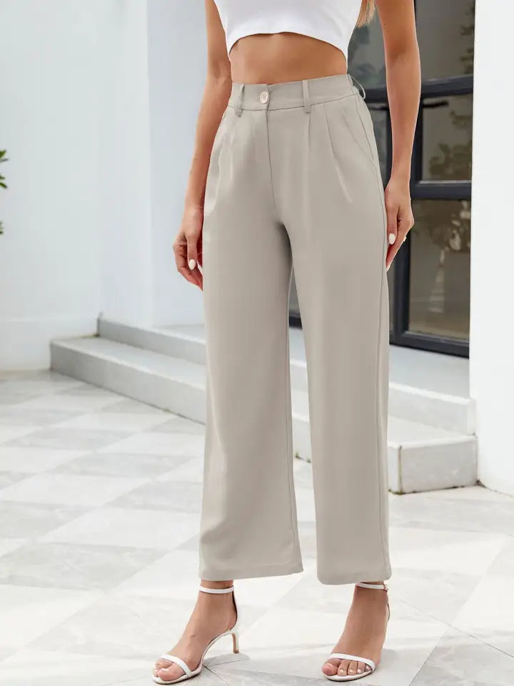 High Waist Straight Leg Pant - Light Khaki