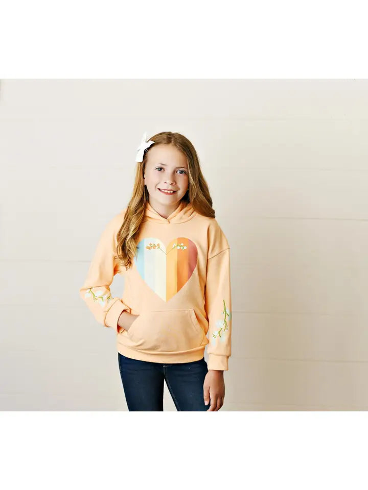 Kids Peach Heart & Floral Print Long Sleeve Hoodie