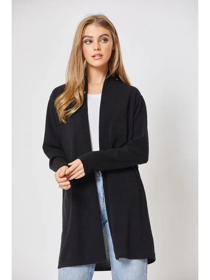 Open Front Long Sleeve Cardigan Black