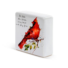 Load image into Gallery viewer, Spring Cardinal Stoneware Plaque Shelf Sitter
